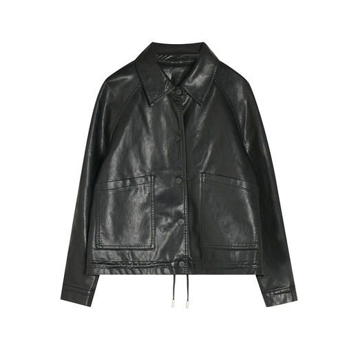 25春新款pu皮衣翻领复古外套女流行短款抽绳港风夹克上衣！ 商品图4