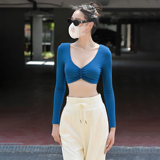 【时尚达人款】Beemen新款V 领性感运动 长袖T 恤 螺纹紧身显身材 聚拢效果佳 大小胸均适配 马甲线轻松现 商品图4