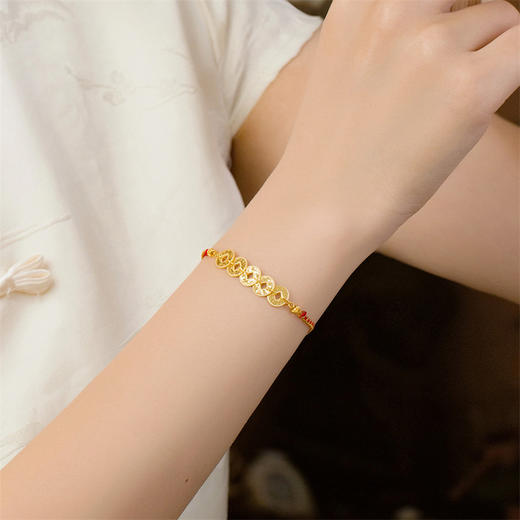 【热卖臻品】黄金五帝钱手链 足金五帝币钱串红绳手链女士礼物【按克计价黄金2】MEMORA诗普琳GB302701 商品图2