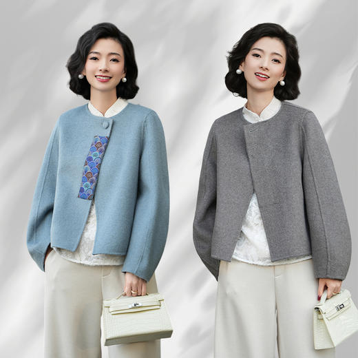 西子/【冬日来信】五彩鱼鳞纹双面穿高支澳毛短大衣/DYBH867 商品图0