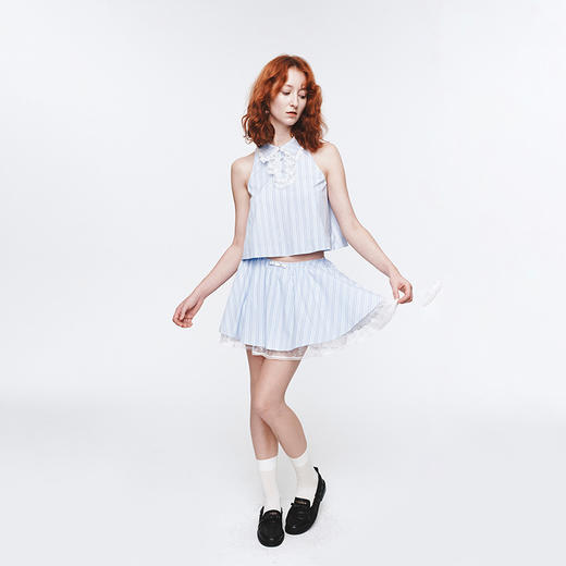 HERLIAN 2025年春季新品蕾丝拼接无袖灰色上衣 商品图2