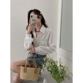 Avann蕾丝刺绣小V翻领白衬衫 2355 福利