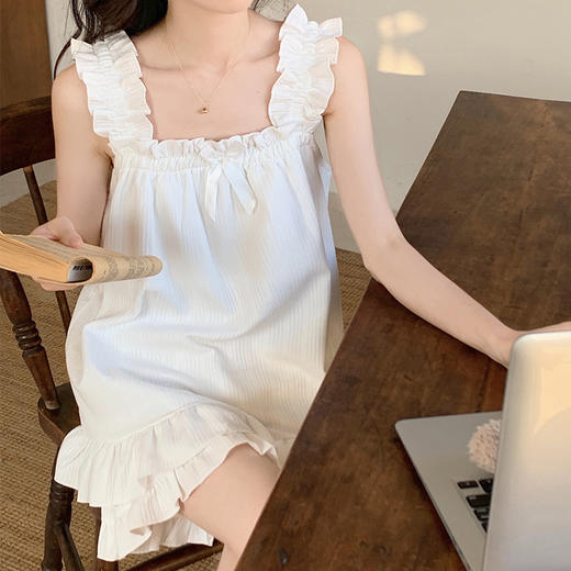 【睡裙公主风】带胸垫睡衣女夏天针织棉性感吊带背心两件套夏天女士公主风家居服。ry 商品图1