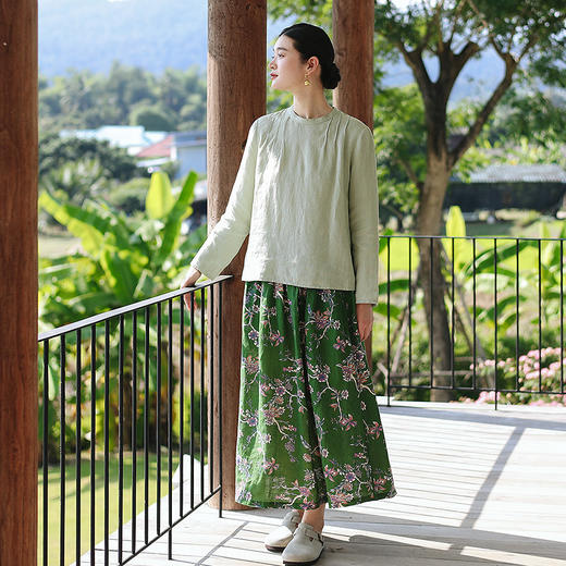 绽放旅行女装116朵/亚麻底印花全腰松紧内加抽绳显瘦A字摆半裙 商品图4