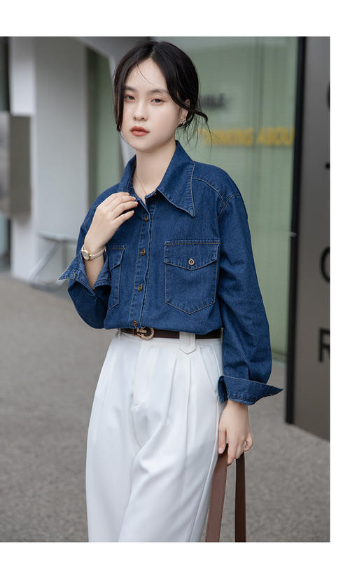 复古双口袋牛仔衬衫888 商品图4