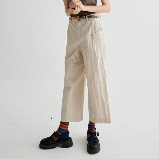 谜底休闲裤女2025夏季新品通勤立体撞钉宽松直筒九分裤252MK0531 商品图1