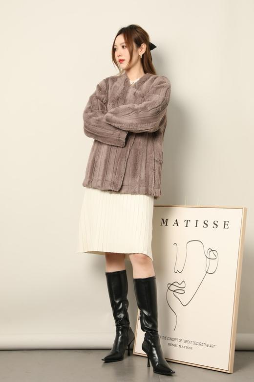 SIA SAYLOR 灰咖色毛绒条纹外套 17793 商品图4