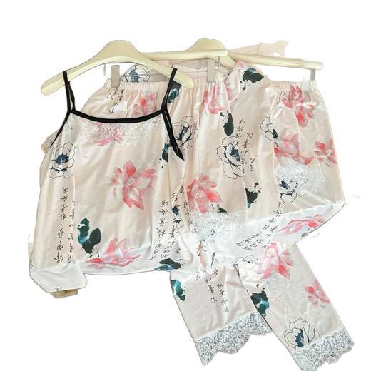 【国风花开富贵家居服四件套】2025新款冰丝印花家居服四件套女可外穿 商品图4