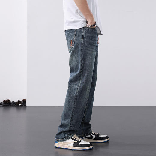 圣得西长裤男款2025年新款休闲阔腿宽松直筒青年美式街头牛仔裤男2552915163 商品图3