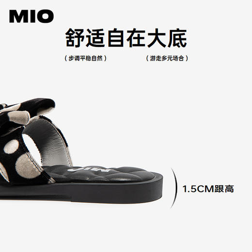 MIO米奥外穿凉拖鞋女法式方头蝴蝶结波点平底一字拖M253131938 商品图4