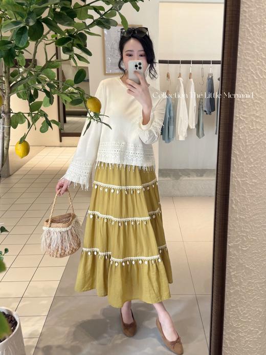 海的女儿 | 美翻了!!天然石头织带装饰A摆半身裙 芥末黄 商品图4