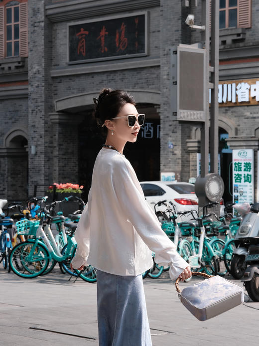 盛唐牡丹 |梅兰竹菊真丝冠乐绉偏襟上衣 商品图4