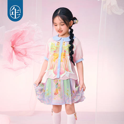 年衣童装女童新中式短袖衬衫2025新款儿童甜美国风金玉年年衬衫 商品图2