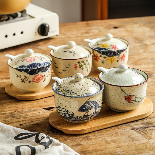 【复古陶瓷调料罐】陶瓷盐罐调料瓶新中式调味罐调料盒带盖勺 商品图2