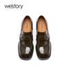 westory春秋季亮面纯色通勤粗高跟方头真皮乐福单鞋女71901 商品缩略图3