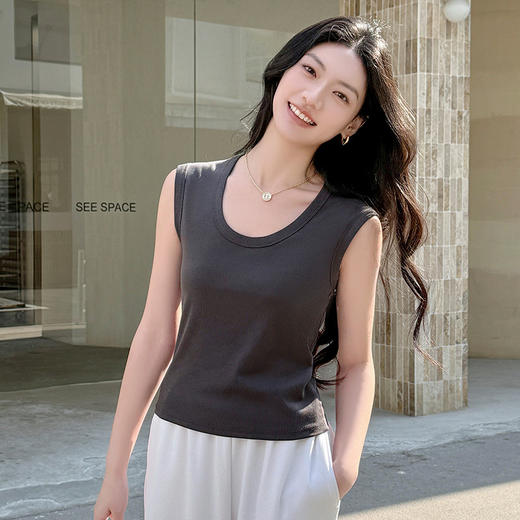 春夏新品【U型领宽肩带背心】无袖上衣 遮副乳百搭外穿宽松莱赛尔棉螺纹背心女  商品图9