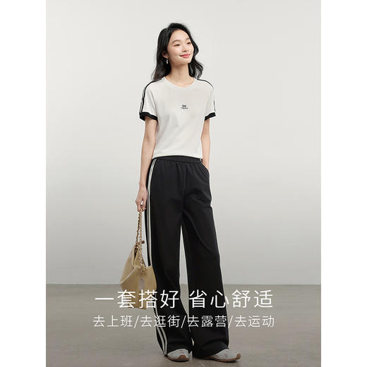 【专属特价】熙世界通勤运动风短袖T恤套装女2025夏季新款宽松休闲裤子两件套 商品图2