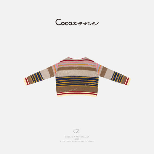 COCO ZONE 镂空设计感彩色条纹圆领针织衫CD1A0435 商品图1