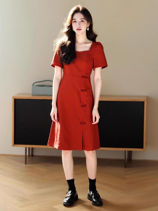 奢姿2025年夏季新款大码女装气质方领连衣裙胖妹妹开叉时尚裙子9932868123【1】 商品图2