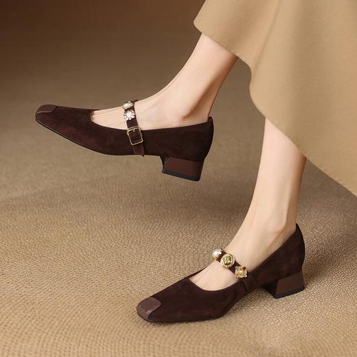 【预售5天】法式复古磨砂真皮一字带粗跟玛丽珍鞋女春秋新款方头中跟浅口单鞋SLLK&sl-7880 商品图2
