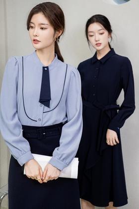 ESTELLICA 知性浅蓝色领带装饰衬衣 17737