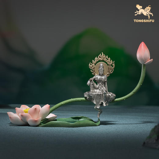 铜师傅《荷花自在观音》客厅桌面铜摆件 莲花禅意摆件 家居装饰品 商品图0