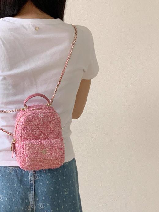 香奈儿24smini粉色粗花呢书包双肩包（HH） 商品图3