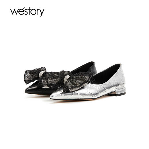 westory春秋一脚蹬豆豆鞋复古平底方头皮女鞋W23CE73181 商品图0