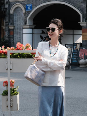 盛唐牡丹 |梅兰竹菊真丝冠乐绉偏襟上衣