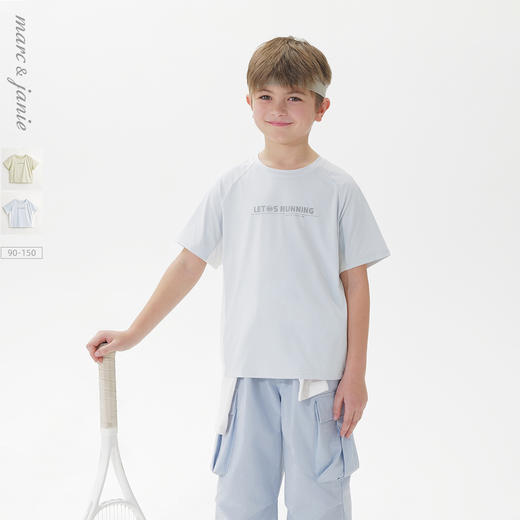 [凉感防晒]马克珍妮男童网眼拼接休闲运动短袖T恤夏装新款240327 商品图0