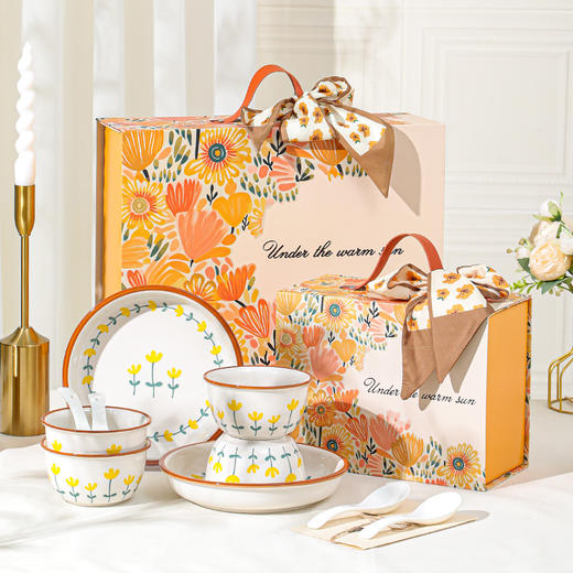 「礼盒装！数套可选」陶瓷釉下彩山菊花中式餐具套装 家用乔迁礼品碗厨房用品餐饮用具 商品图3