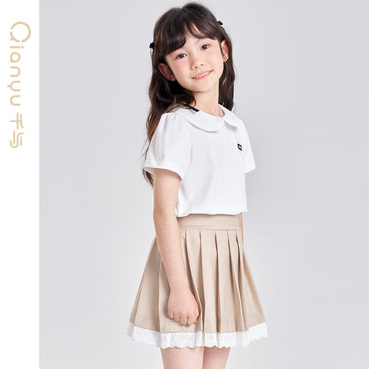 笛莎千与2025夏季新款女童气质娃娃领翻领短袖T恤 商品图1