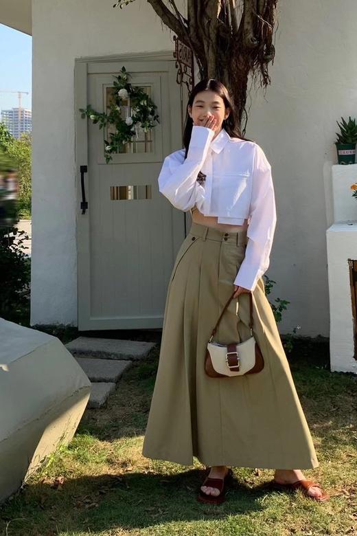 LNNNS 气质廓形卡其色高腰百褶半裙 17866 商品图2