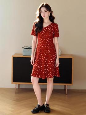 奢姿2025年夏装新款大码女装气质V领裙子胖妹妹印花时尚连衣裙9932866789