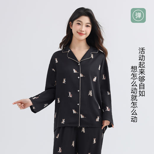 美季美优女士丝质猫咪印花长袖套装 商品图4