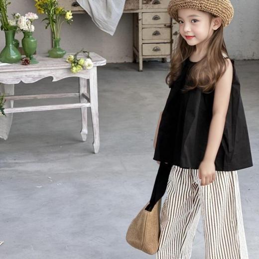 【甜美纯色裙裤套装】儿童裙裤套装女宝宝背心吊带裙直筒裤夏装女童纯色半身裙条纹裤子 商品图1