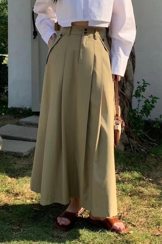 LNNNS 气质廓形卡其色高腰百褶半裙 17866 商品图0