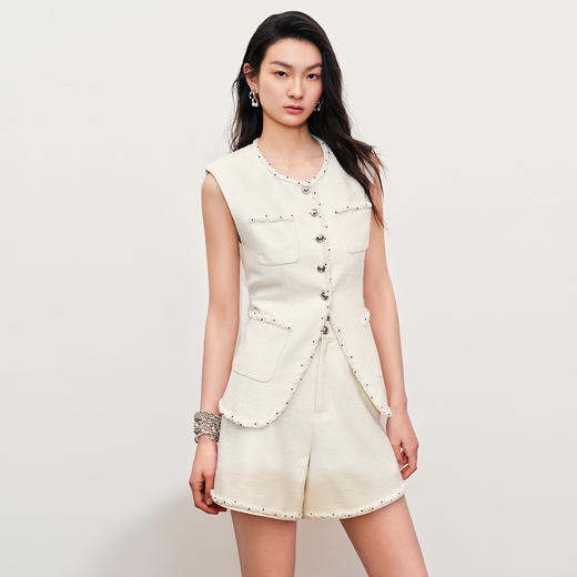 花纱肌理感率性亮片撞色花边织带马甲(货号:MC85VE008) 商品图3