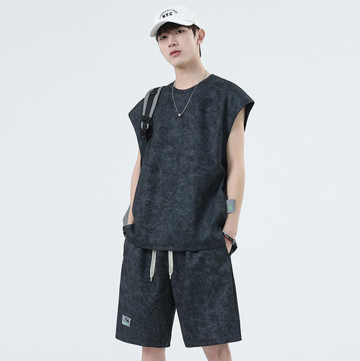 【特大码】【空气层】【DSY】大依优型大码圆领短袖背心T恤短裤套装夏季加肥加大肥佬休闲宽松透气上衣男士无袖夏装300斤 商品图5