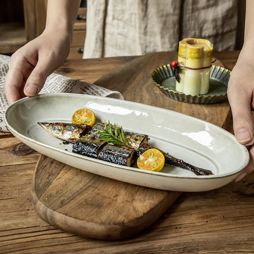 【复古vintage鱼盘】11英寸窑变椭圆蒸鱼盘家用陶瓷盘日料盘 商品图1