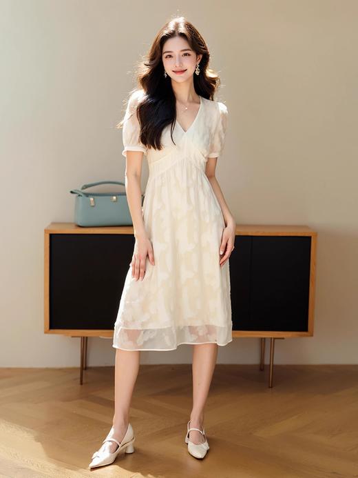 奢姿2025法式V领温柔风连衣裙女夏大码显瘦遮肚子雪纺裙气质长裙9932828184 商品图1
