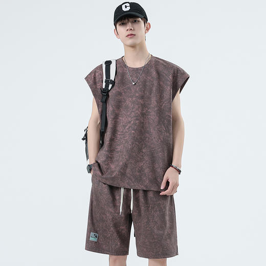 【特大码】【空气层】【DSY】大依优型大码圆领短袖背心T恤短裤套装夏季加肥加大肥佬休闲宽松透气上衣男士无袖夏装300斤 商品图7
