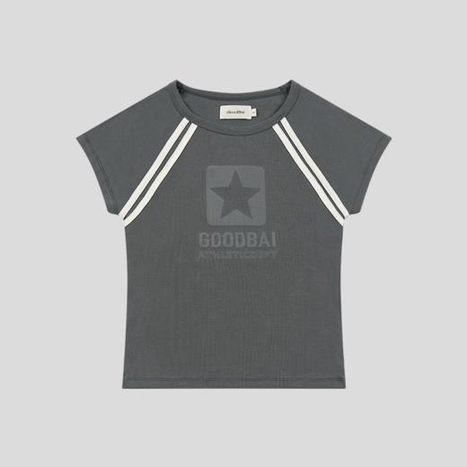 GOODBAI 星星标志logo印花圆领插肩飞袖紧身短袖T恤 商品图3