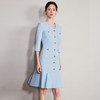 IWY/气质V领蓝色连衣裙女士职业装西服裙新款单排扣荷叶边裙子Q1269 商品缩略图2