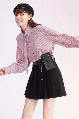 A21 宽松款红白条纹领带衬衫上衣 18004
