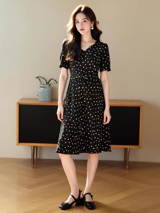 奢姿2025年夏装新款大码女装气质V领裙子胖妹妹印花时尚连衣裙9932866789 商品图2