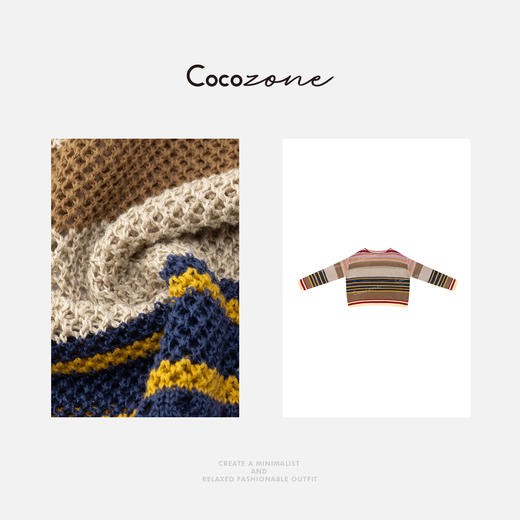 COCO ZONE 镂空设计感彩色条纹圆领针织衫CD1A0435 商品图2