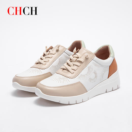 2025春夏CHCH平衡鞋新品牛皮舒适超轻底女鞋拼接深口圆头镂空休闲运动鞋CP1B5041 商品图1