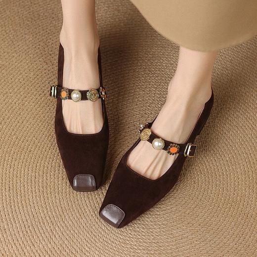 【预售5天】法式复古磨砂真皮一字带粗跟玛丽珍鞋女春秋新款方头中跟浅口单鞋SLLK&sl-7880 商品图4