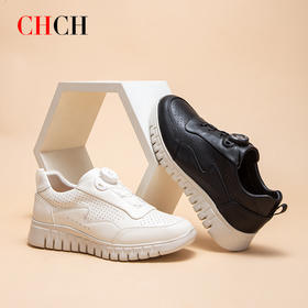 2025春夏CHCH平衡鞋新品牛皮松紧按钮超轻底女鞋深口圆头镂空休闲运动鞋CP1B5011
